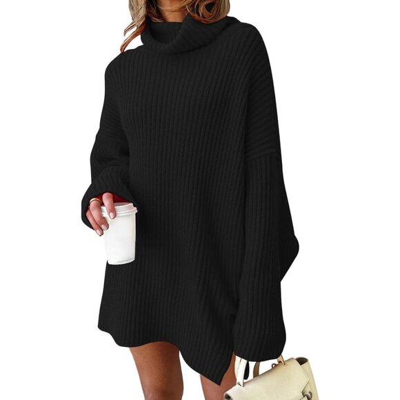 Womens Turtleneck Oversized Long Sweater Dress 2026 Plus Size Tunic Pullover Kni